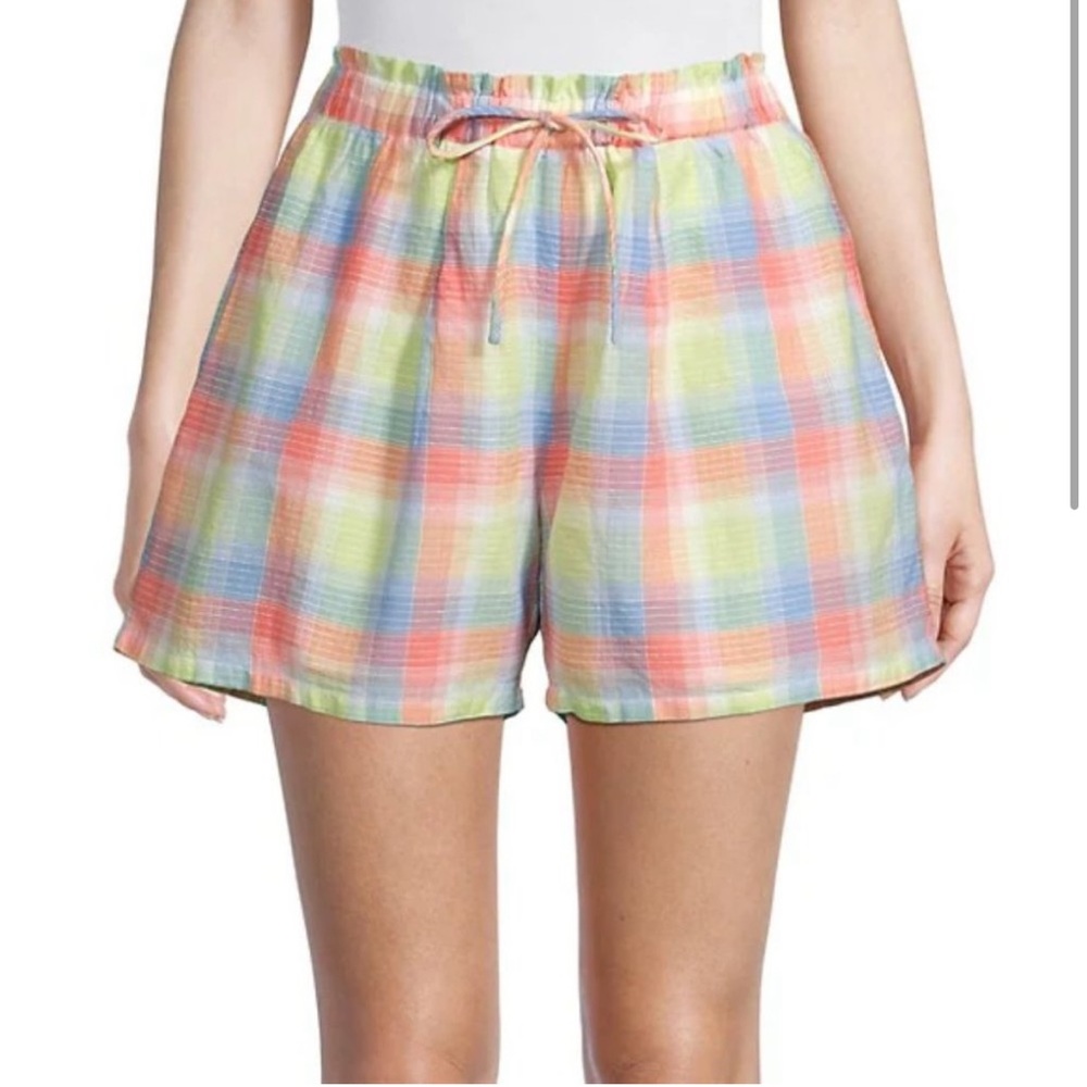 Johnny Was Delaney Plaid Cotton Shorts High Waisted.